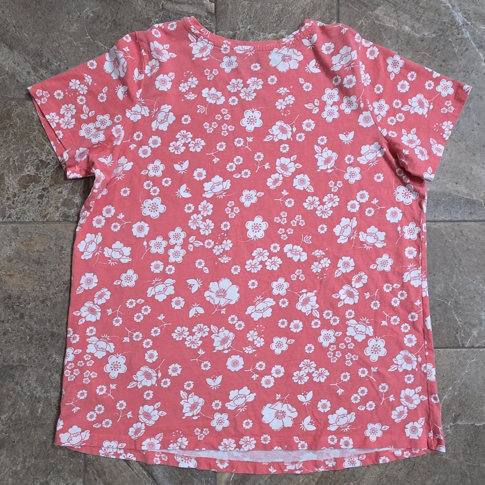 Woman Within Pink Floral‎ Shirt L Summer Casual Pretty - Picture 4 of 6